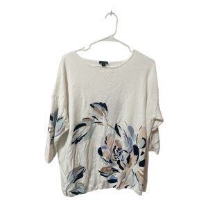J. Jill Wearever Collection Linen Blend Floral Print Women's Top